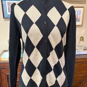 Haley Reserve Silk Cashmere Argyle Cardigan | Black & Taupe | Size S Description